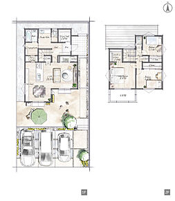 キッチン・階段を中心にぐるりと回れる回遊動線は
家事の効率をUPしてくれます！
ウォークインにパントリー、シューズクローク。収納豊富！！
いま人気の独立洗面も魅力の家 