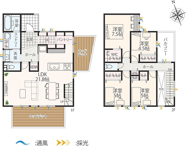 【4LDK】※間取り図に表示されているウッドデッキはイメージとなり、標準仕様には含まれない場合がございます。オプション対応となる可能性がございますので、詳しくはお問い合わせください。