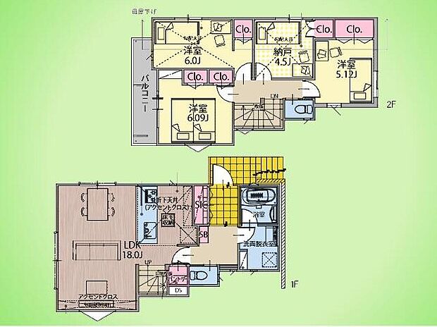 (1号棟)、価格6180万円、3LDK+S、土地面積151.53m2、建物面積97.49m2