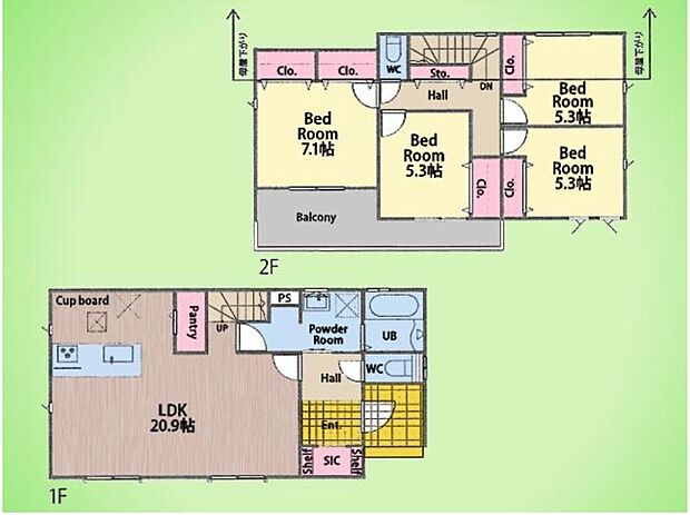 6490万円、4LDK+S（納戸）、土地面積196.23m2、建物面積109.3m2 広々20.9帖LDKは家族の笑顔が集まる中心。2階には3居室があり、お子様の成長に合わせ活用可能。