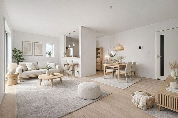 明るいリビングルームは自然と家族が集まるコミュニケーションの場所に※一部CG加工