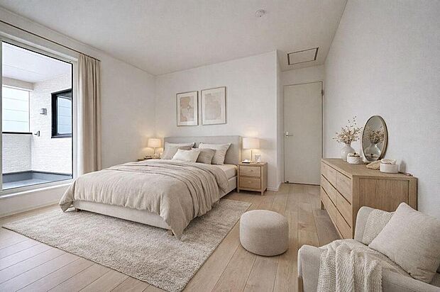 【リビング以外の居室】大きな窓のある主寝室※一部CG加工