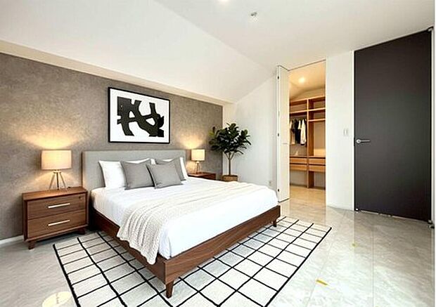 【リビング以外の居室】一日の疲れをいやしてくれる主寝室。ベッドを構えても十分の広さを確保できます♪*家具は販売対象ではありません。