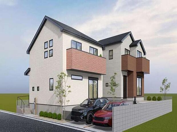 ◇◆完成予想パース◆◇
ナチュラルテイストの外壁にバルコニー部分のアクセントが映える外観。シンプルながらもデザイン性を感じられる住まいで、街並みにも美しく馴染む佇まいが魅力です。