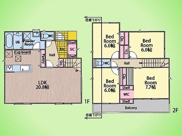 【4LDK】開放感あふれる20帖超のLDK。玄関からパントリー、キッチンへと続くスムーズな動線が家事の負担を軽減します。豊富な収納で、生活感を感じさせない洗練された暮らしを。