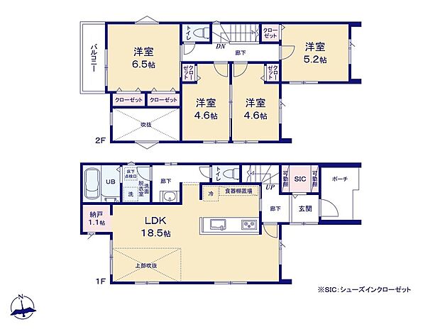 3LDK+S 土地面積100.0m2 建物面積99.46m2【1号棟】