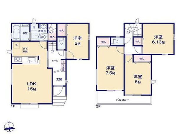 【間取り】LDK15帖/洋室7.5帖/洋室6.12帖/洋室6帖/洋室5帖