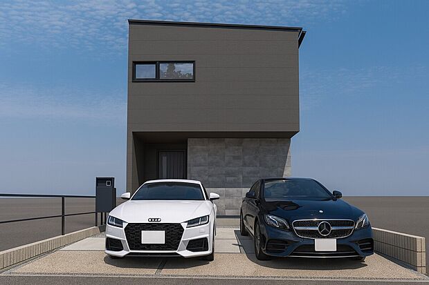 外観
■ブラックの外壁にグレーのタイル調外壁がアクセントの外観