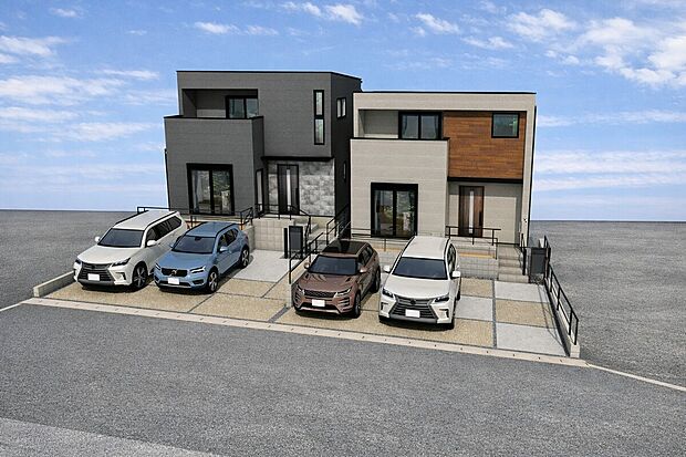 尾張旭市桜ケ丘町の家5期　外観パース　左：A号棟、右：B号棟

お気軽に「0120-776-133」へご連絡下さい。