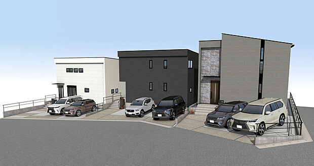 外観パース(右からABC号棟)
並列3~4台駐車可!(車種による)