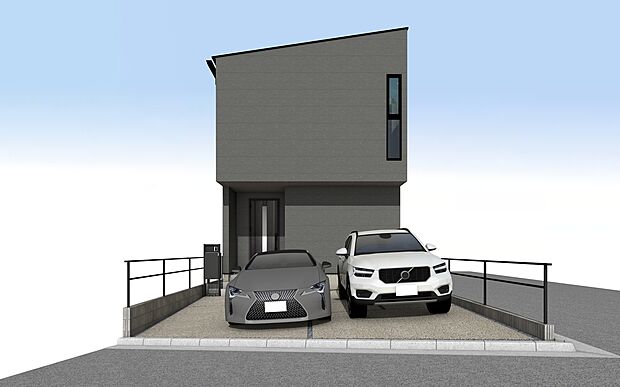 外観パース
注文住宅から生まれたこだわりの住まい。
構造計算による【耐震等級3】という、最高レベルで大切な家族を守る家です。