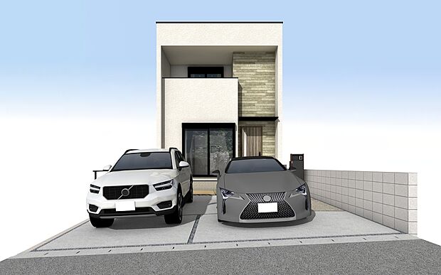 守山区笹ケ根の家3期　外観パース

未完成物件のため、モデルハウスへのご案内も致します！
お気軽に「0120-776-133」へご連絡下さい。