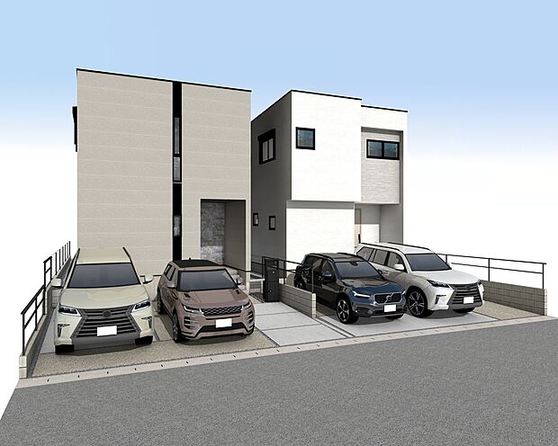 外観パース(右：A号棟、左：B号棟)