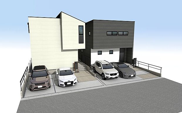 外観パース(右:A号棟、左:B号棟)