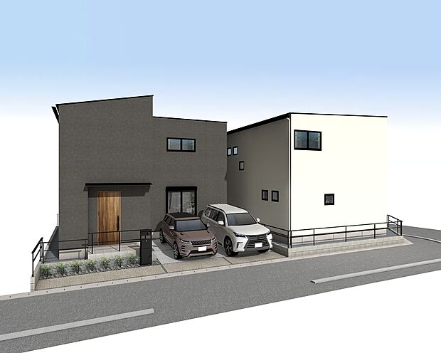 外観パース(左：A号棟、右：B号棟)