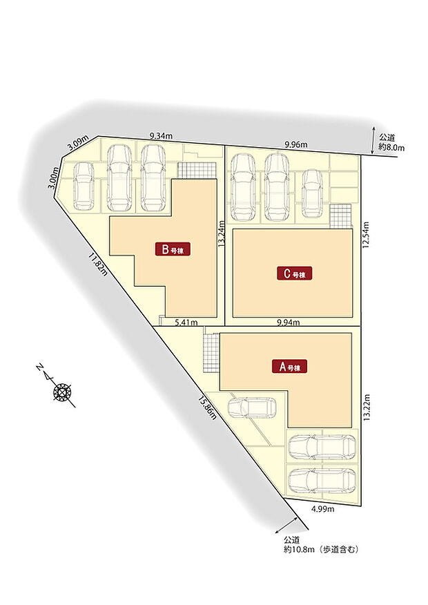 区画配置図 駐車スペース3台(車種によります)