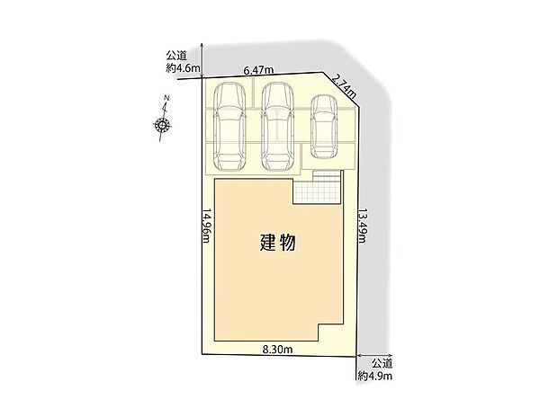 区画図 並列駐車3台可能(車種による)