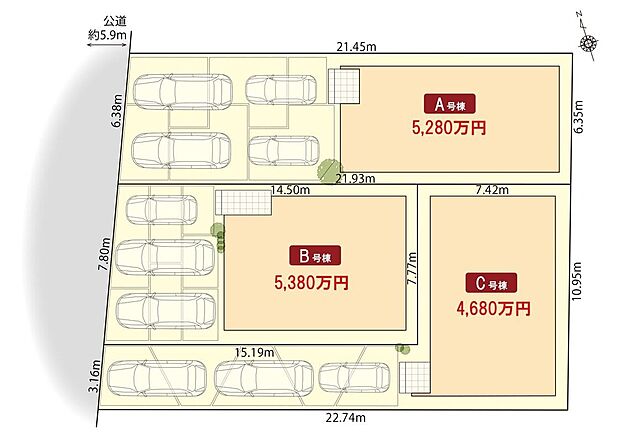 並列駐車3~4台可!(号棟による)