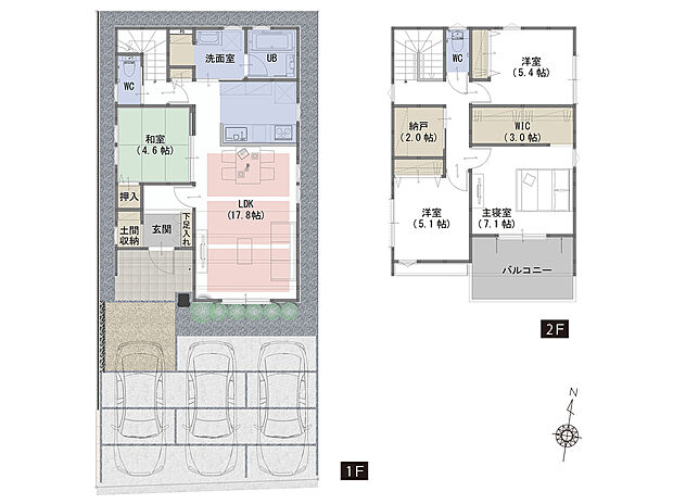 【4LDK+S】■玄関横の土間収納にはベビーカーもそのまま収納することが可能
■１か所にまとめすぎても使いづらい収納は目的ごとに物を片付けられるよう配置。