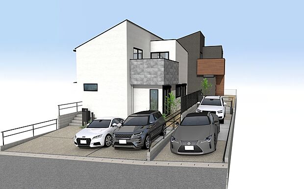 【外観パース】左からA号棟・B号棟 ※A号棟成約済