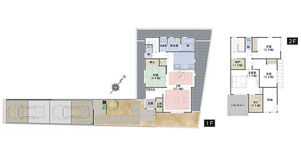 【4LDK+WIC+納戸+土間収納】■吹抜がリビングをより明るく、開放的な空間に
■リビングを見渡せる対面式キッチンだからお子様がいても安心です
