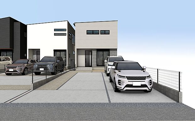 【外観パース　C号棟】■未完成物件のため、モデルハウスのご案内も致します。お気軽に「0120-928-571」までご連絡ください！