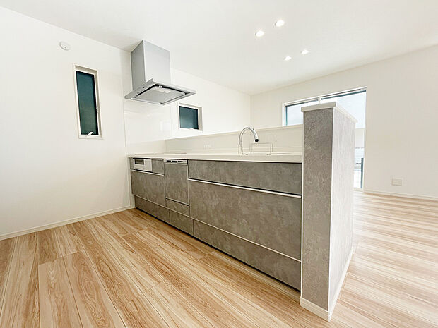 【キッチン 施工例写真】■リクシル システムキッチン「ES」洗練されたデザインと優れた使いやすさ。最新機能も多彩に備えた、システムキッチン。暮らしの中心として、家族が自然と集まる空間が実現します。