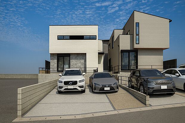 【C号棟】現地外観パース 駐車4台可!(車種による)