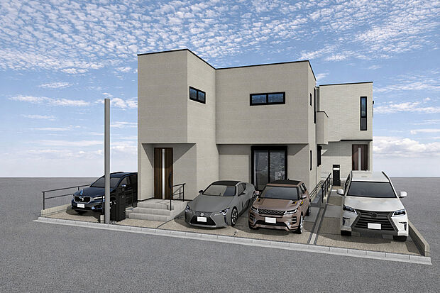 【外観パース】注文住宅を手がけるアールギャラリーの分譲住宅は、 一棟一棟オリジナルの設計プラン！