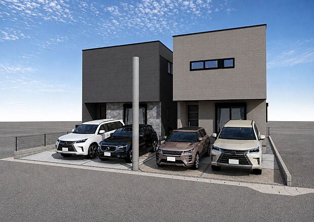 【外観パース全体　左：A号棟、右：B号棟】■未完成物件の為、モデルハウスへのご案内も致します。お気軽にお問合せ下さいませ。