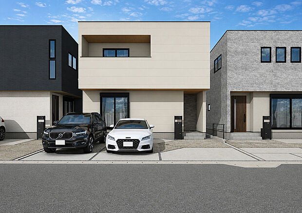 【外観パース B号棟】■未完成物件の為、モデルハウスへのご案内も致します。お気軽にお問合せ下さいませ。