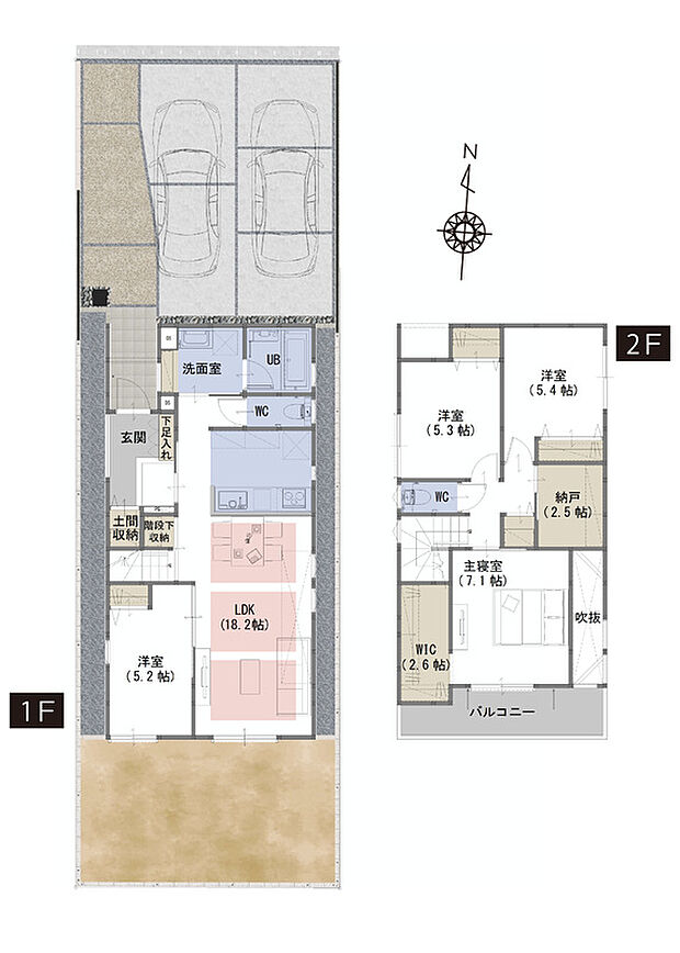 【４LDK+WIC+納戸＋土間収納】■家事導線を考えた間取
■WIC・納戸・土間収納がある豊富な収納スペース