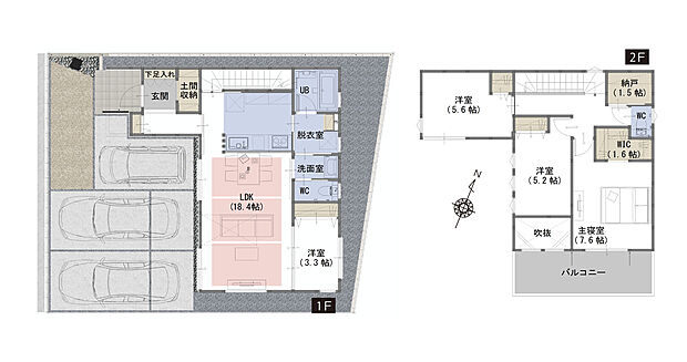 【4LDK+WIC+納戸+土間収納】■家事導線を考えた間取
■WIC・納戸・土間収納がある豊富な収納スペース
