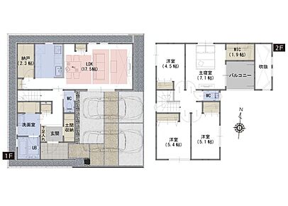 ■吹抜がリビングをより明るく、開放的な空間に
■WIC・納戸・土間収納がある豊富な収納スペース 