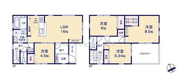 ≪2号棟間取図≫
8.5帖の広々主寝室には、便利なカウンター&大容量ウォークインクローゼット完備!スーツケースなどの大物も収納でき、お部屋がスッキリ片付きます♪
水回り集中設計で家事もスムーズに◎♪