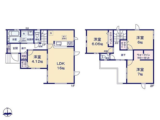 ≪1号棟間取図≫
◇対面システムキッチン採用の3面採光のＬＤＫは、ご家族がゆったり集う空間に♪
◇大容量のWICや各居室に収納付きで、お部屋をスッキリ使用できます♪