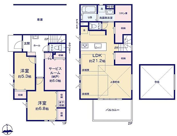 (1号棟)、価格6299万円、2LDK+S、土地面積106.41m2、建物面積116.96m2
