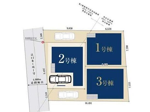≪全体区画図≫
周辺は落ち着いた雰囲気の住宅街♪
前道は交通量の少ない生活道路なので、お車の駐車も焦らずとめられます♪