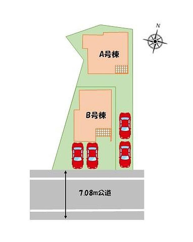 ≪全体区画図≫全邸カースペース２台分完備！
前面道路広々で駐車もラクラク♪