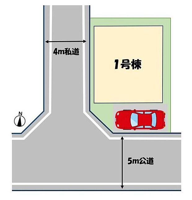 ≪全体区画図≫
角地＆南道路で日当たり良好◎カースペース１台分完備！（※車種による）