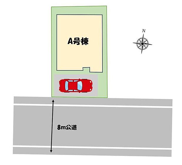 ≪全体区画図≫ 南道路接道で日当たり良好◎カースペースつき!