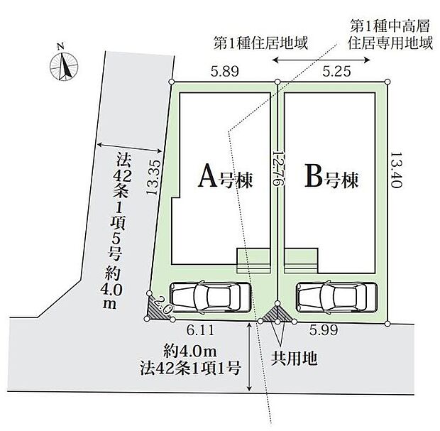 ≪全体区画図≫
南側道路で明るいお住まいです！前面の道路は車の往来が少ない道となっておりますので、小さなお子様のいるご家庭も安心です♪