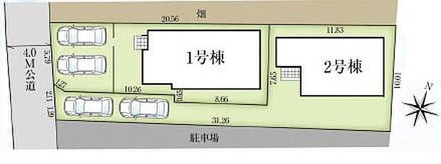 ≪全体区画図≫カースペース2台♪西側が道路に面しているので陽当たり良好です♪