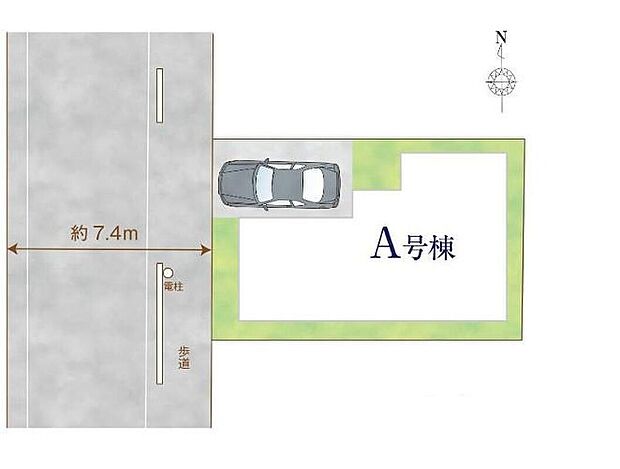 ≪全体区画図≫車高を気にせず駐車できるカースペースがあります！（※車種による）前道路7.4ｍで駐車楽々◎