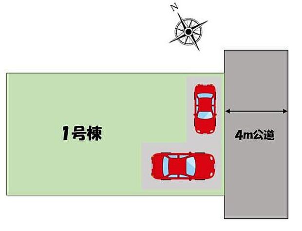 ≪全体区画図≫カースペース2台(普通車1台+軽自動車1台、車種による)♪南東側道路に面しているので、陽当たり良好です♪