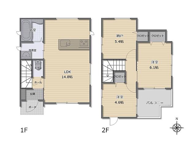 (1号棟)、価格5980万円、2LDK+S、土地面積69.03m2、建物面積68.73m2