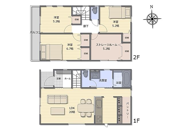 (1号棟)、3LDK+S、土地面積92.21m2、建物面積94.77m2