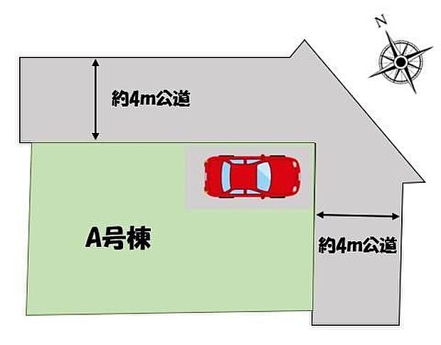 ≪全体区画図≫カースペース1台♪陽当たり・風通し共に良好な角地♪人目に付きやすいため、家を開けることが多い家族にとって防犯対策にも有効です♪
