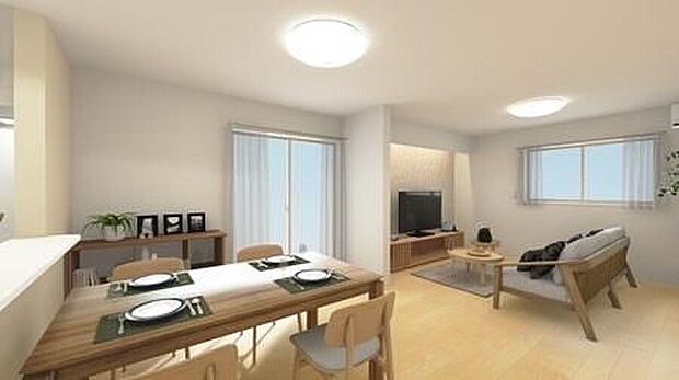 ≪Living room≫ご家族との自然なコミュニケーションが生まれるリビングイン階段を採用!暖かい光が降り注ぐ、温もりあふれるお住まいです☆※画像はイメージです