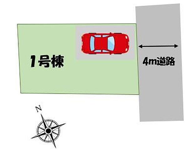 ≪全体区画図≫
カースペース1台♪
住人以外の車の進入も少なく、小さなお子様を持つご家庭にも安心です♪